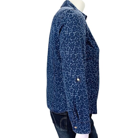 Talbots Womens Chambray Shirt Button Front Blue Animal Print Roll Sleeve Size 14 - Picture 6 of 12